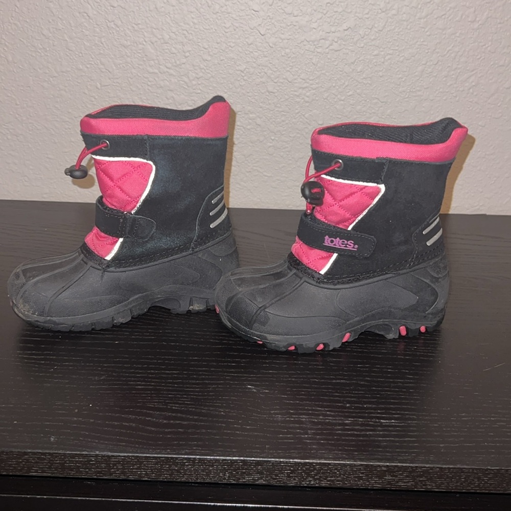 Totes Tammy Girls' Winter Pink Black‎ Boots Size 11 Waterproof Rain Boot EUC - Picture 5 of 9